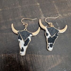 Cow Skull Earrings with Black and Gold Details